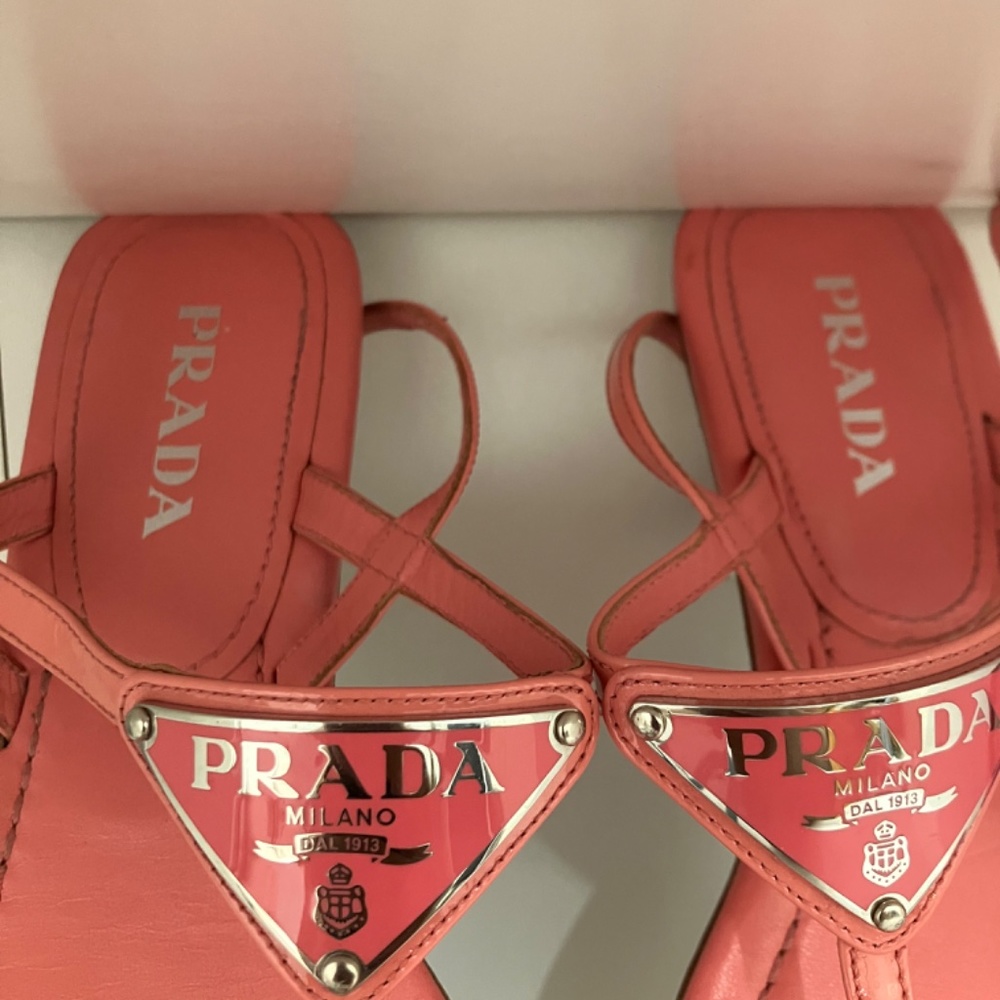 Pink Prada Logo Thong Sandals - Picture 2 of 5
